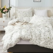 Floral Duvet Cover Set White Organic Cotton Duvet Cover Cottagecore Flower Printed Reversible Bedding Set King Size